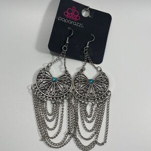 Paparazzi Silver Chandelier Earrings with Blue Accents